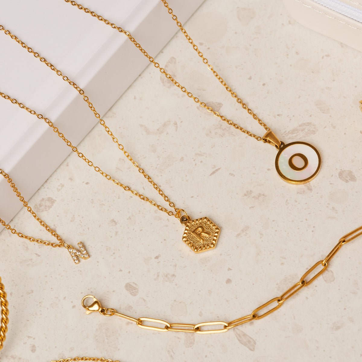 Initial Letter Necklace Hex Plated in 18K Gold