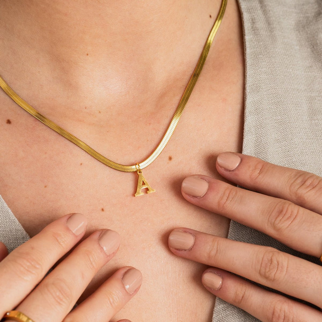 Initial Letter Necklace, Mesh Design, 18K Gold Plated