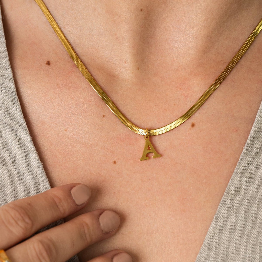 Initial Letter Necklace, Mesh Design, 18K Gold Plated