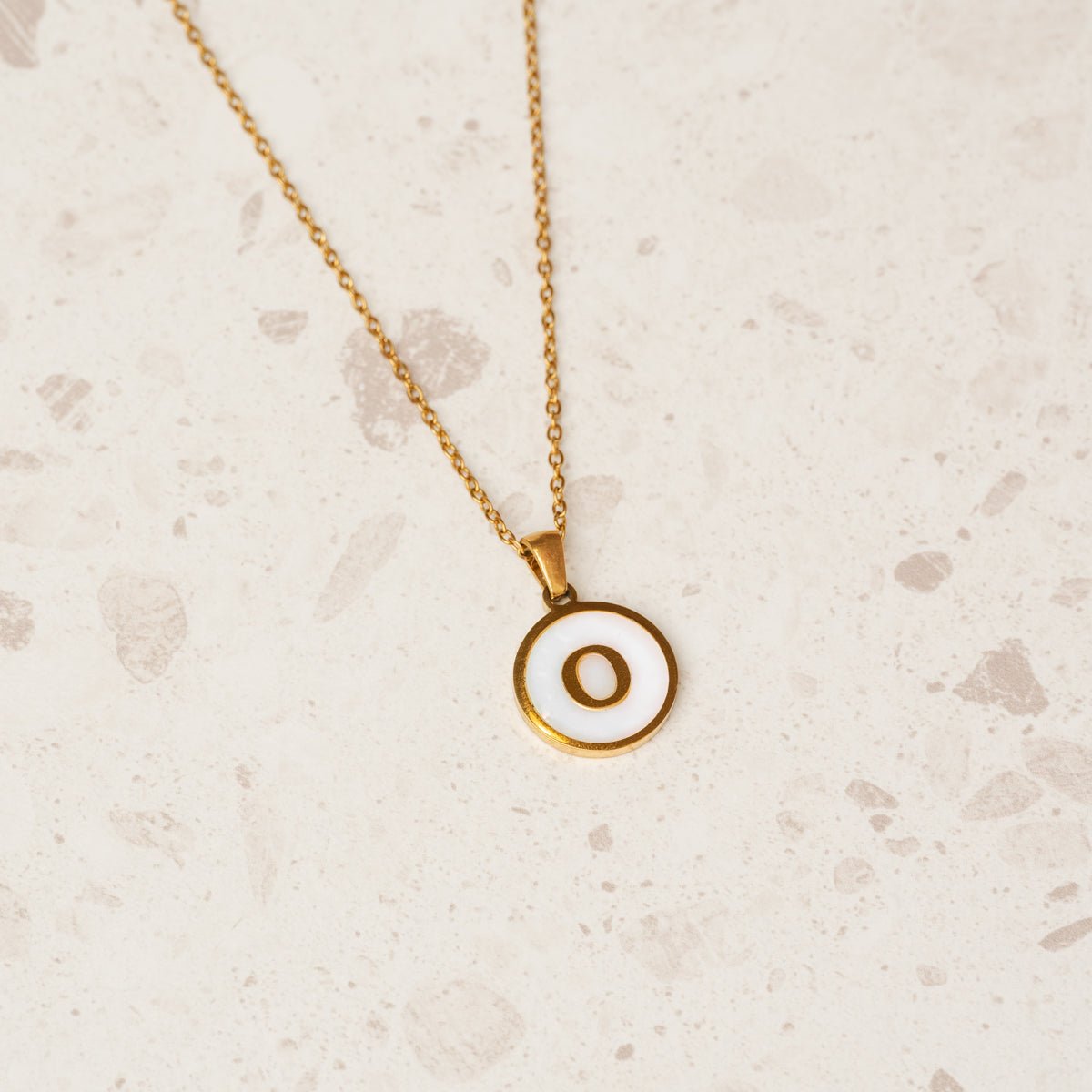 Initial Letter Necklace in Marble, 18K Gold Plated