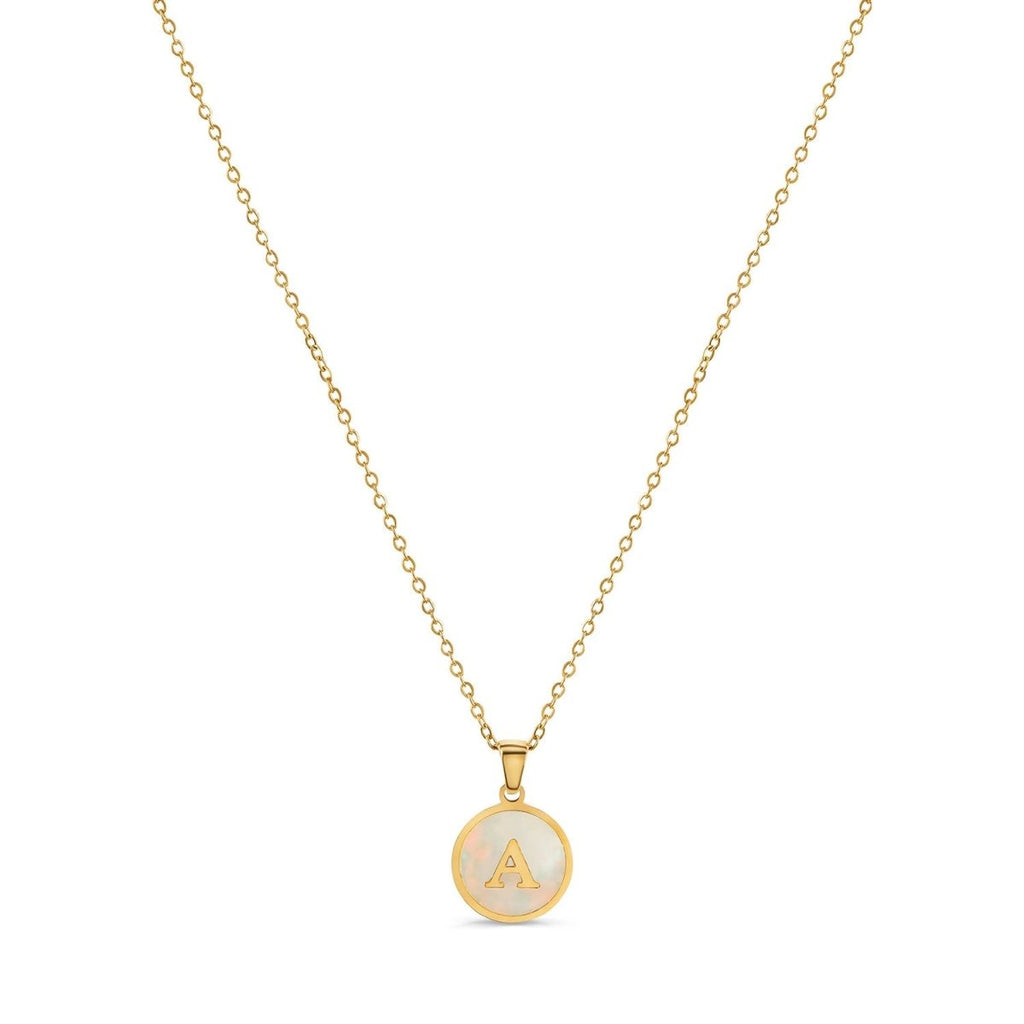 Initial Letter Necklace in Marble, 18K Gold Plated