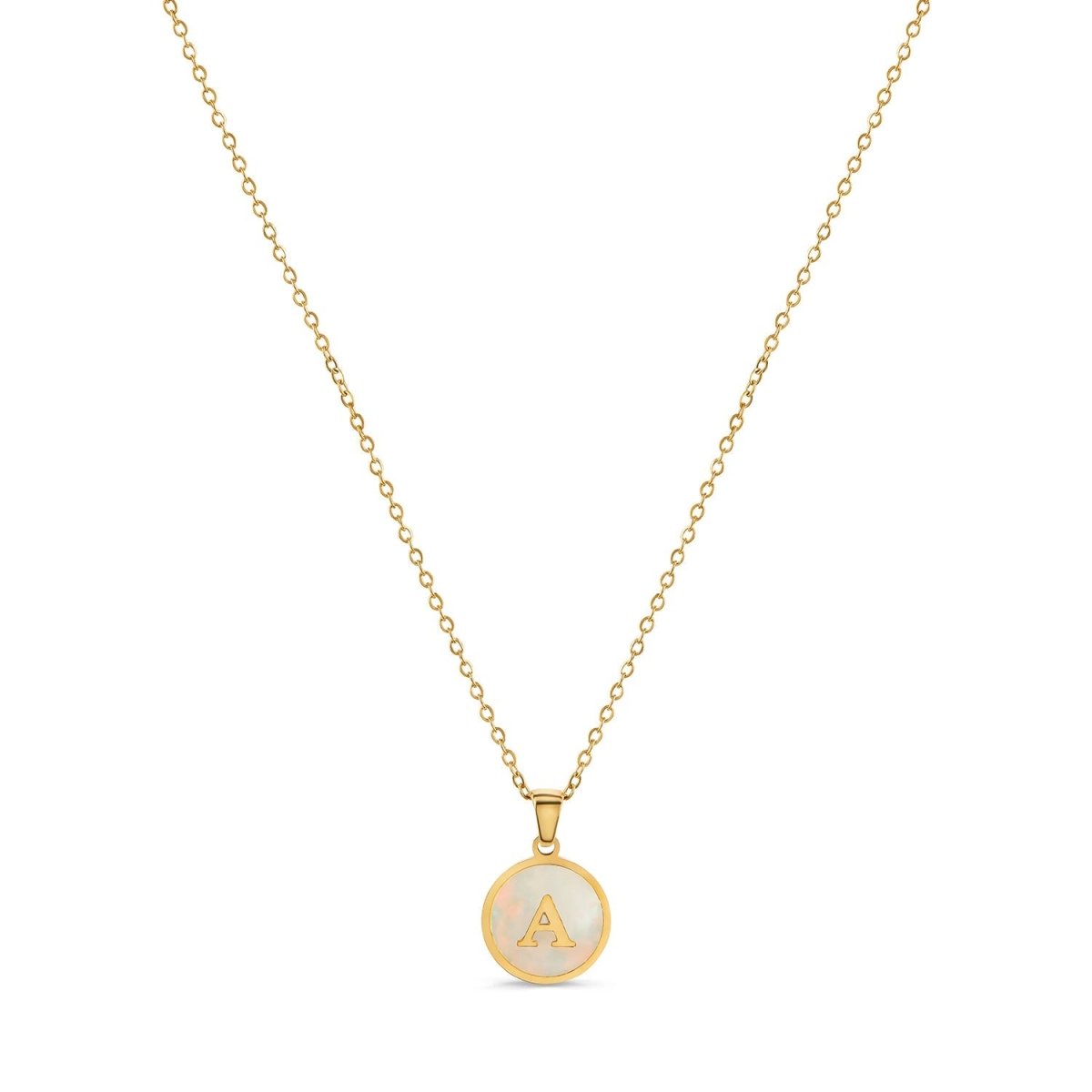 Initial Letter Necklace in Marble, 18K Gold Plated