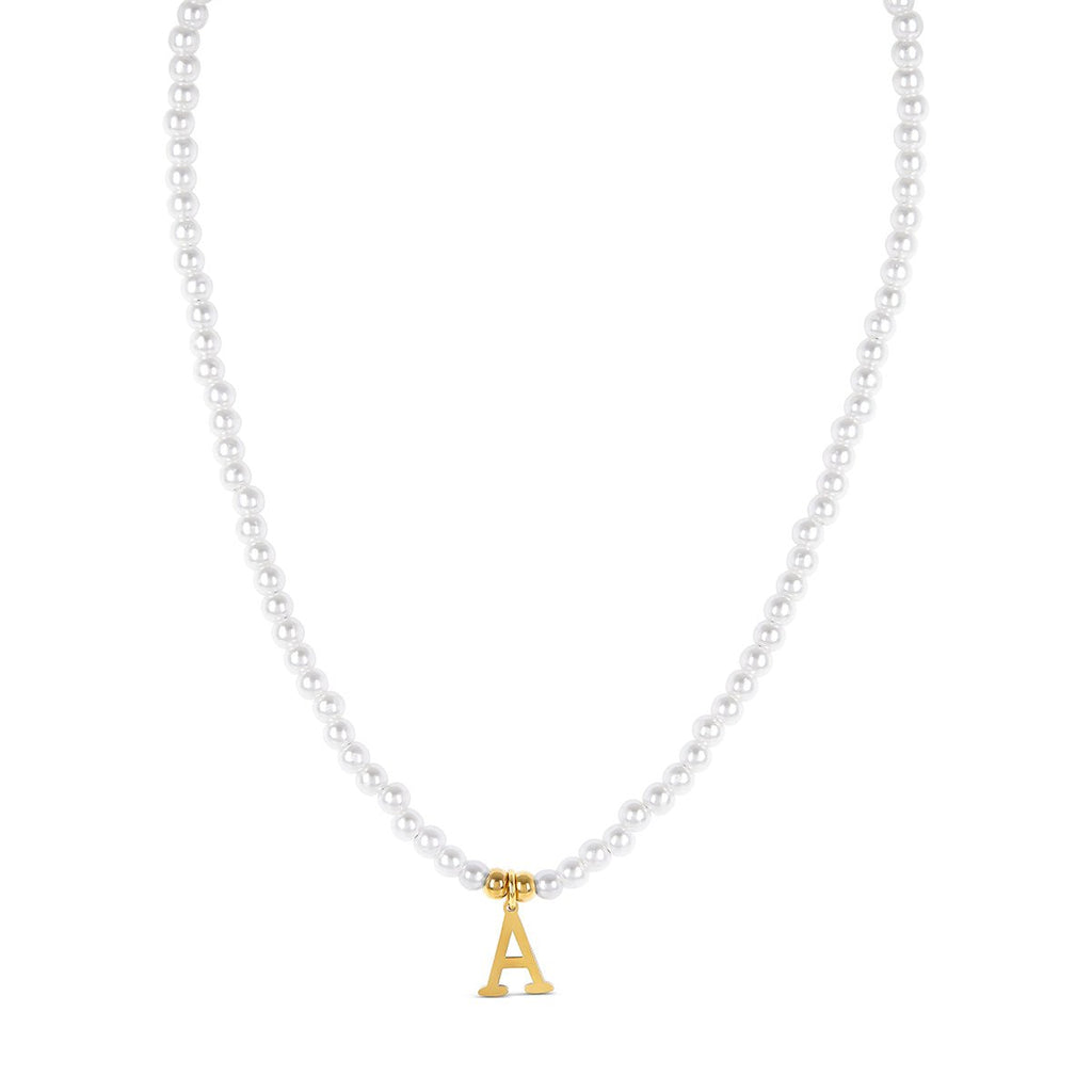 Initial Letter Necklace with Pearl, 18K Gold Plated
