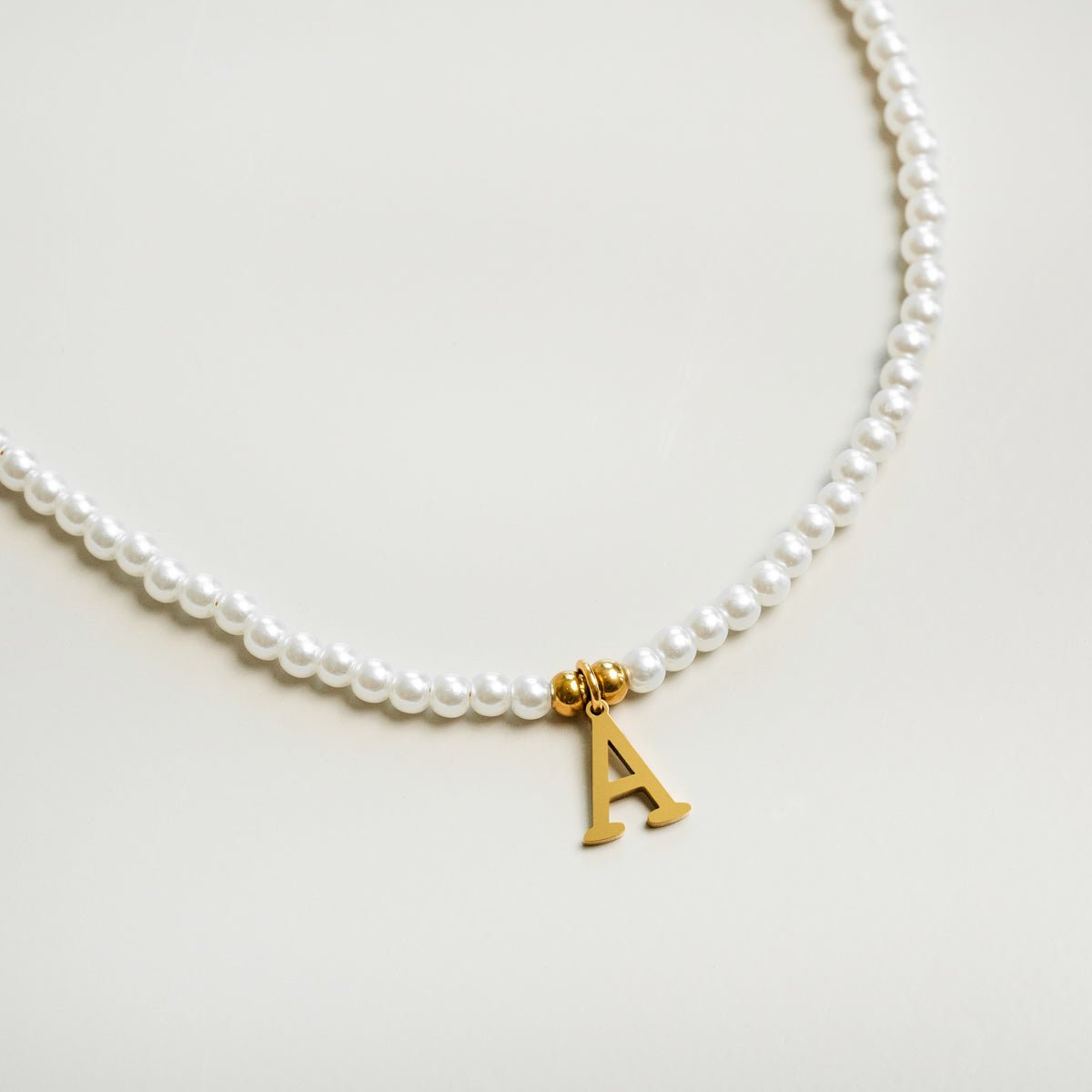 Initial Letter Necklace with Pearl, 18K Gold Plated