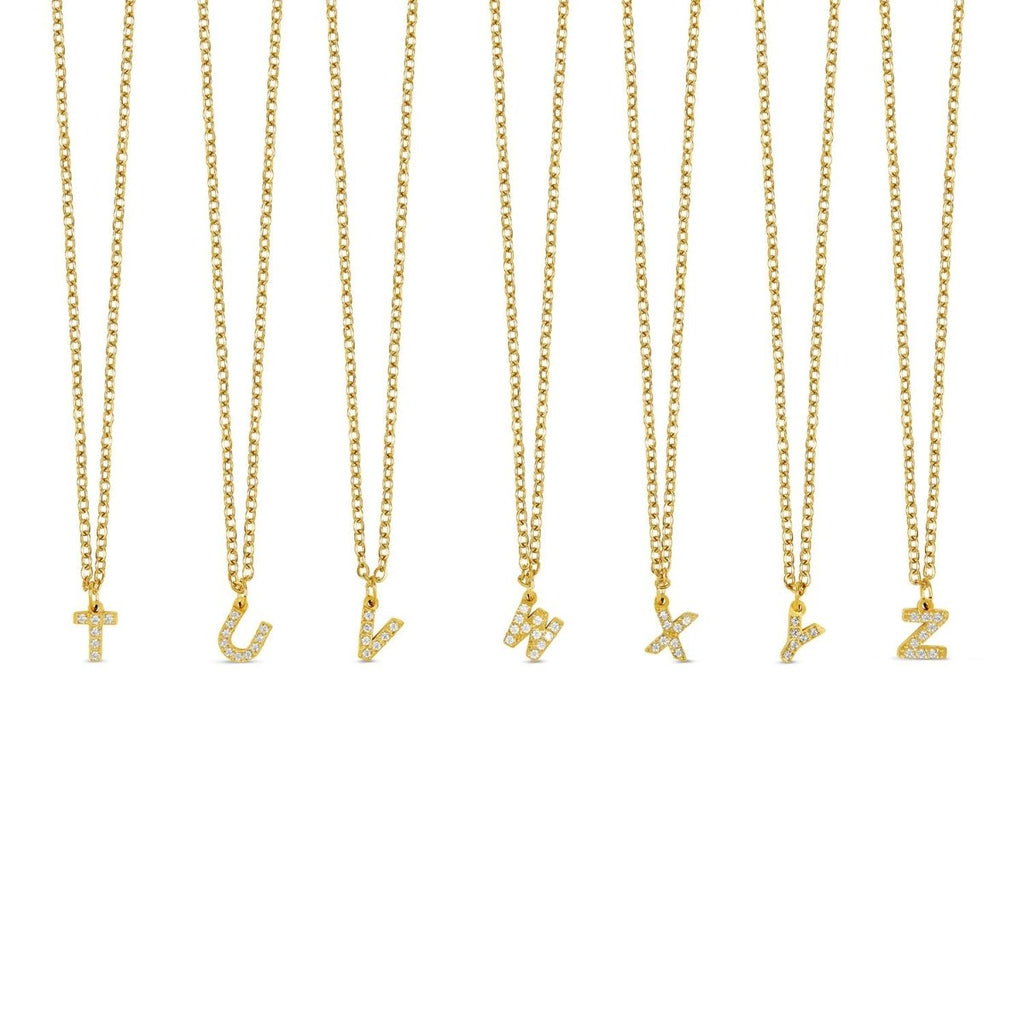 Initial Letter Necklace with Stone, 18K Gold Plated