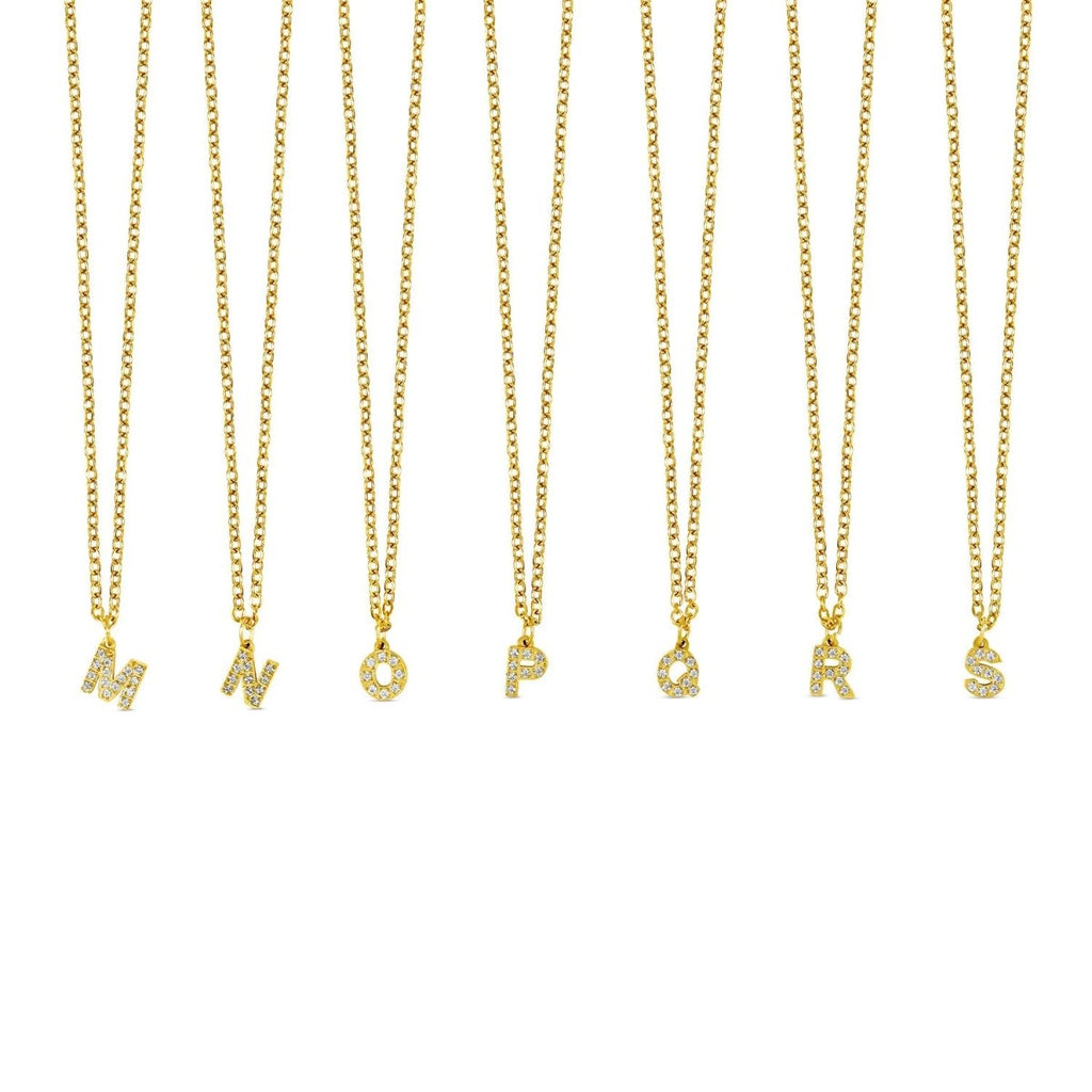 Initial Letter Necklace with Stone, 18K Gold Plated