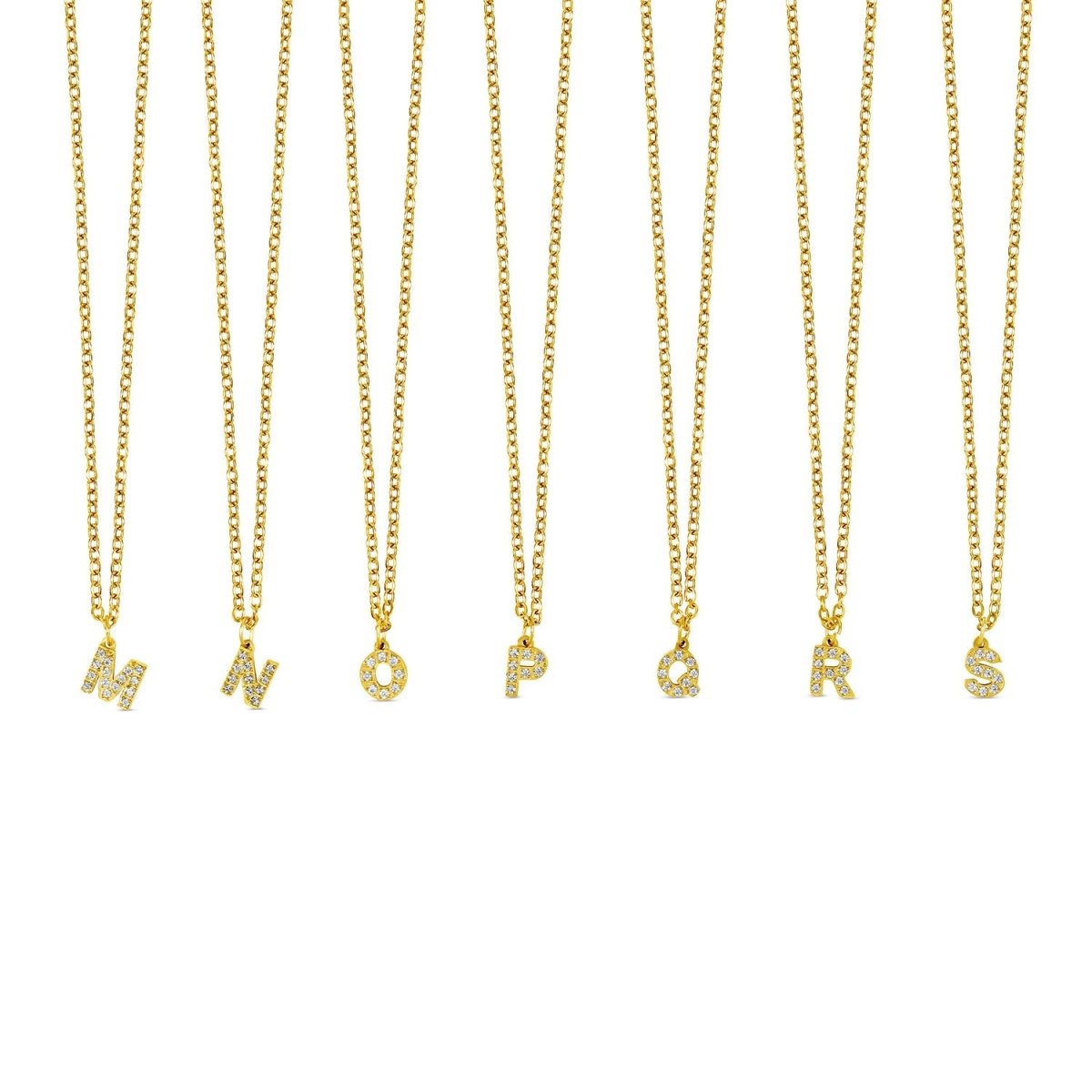 Initial Letter Necklace with Stone, 18K Gold Plated