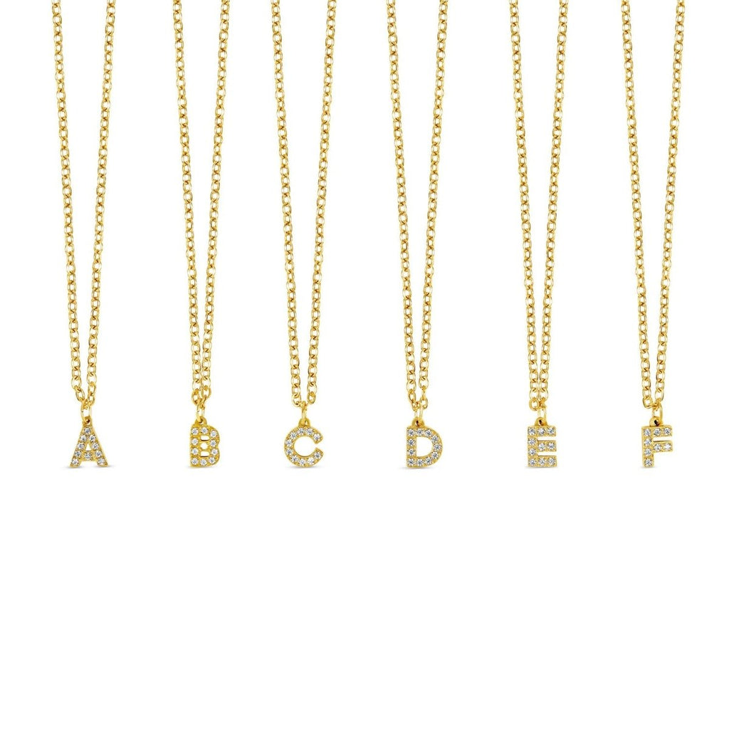 Initial Letter Necklace with Stone, 18K Gold Plated