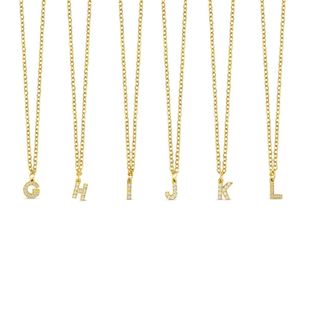 Initial Letter Necklace with Stone, 18K Gold Plated
