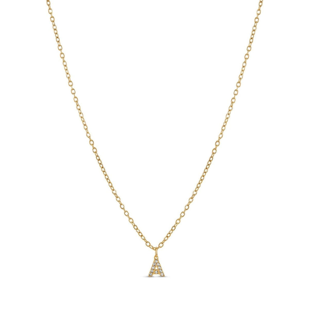 Initial Letter Necklace with Stone, 18K Gold Plated