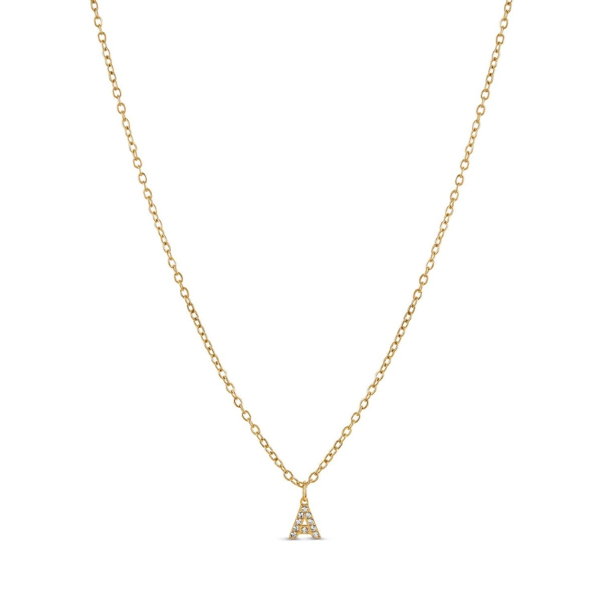 Initial Letter Necklace with Stone, 18K Gold Plated