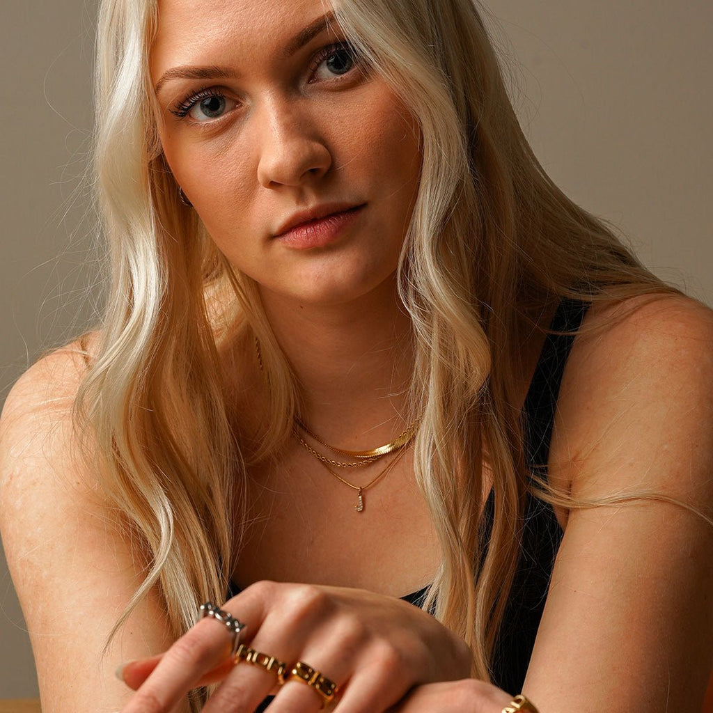 Initial Letter Necklace with Cubic Zirconia, 18K Gold Plated