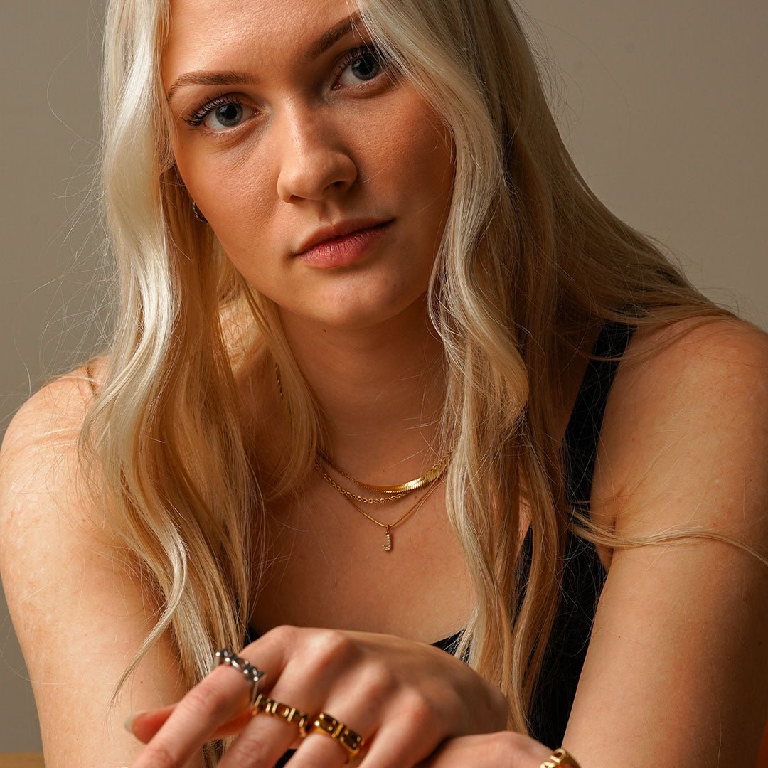 Initial Letter Necklace with Cubic Zirconia, 18K Gold Plated