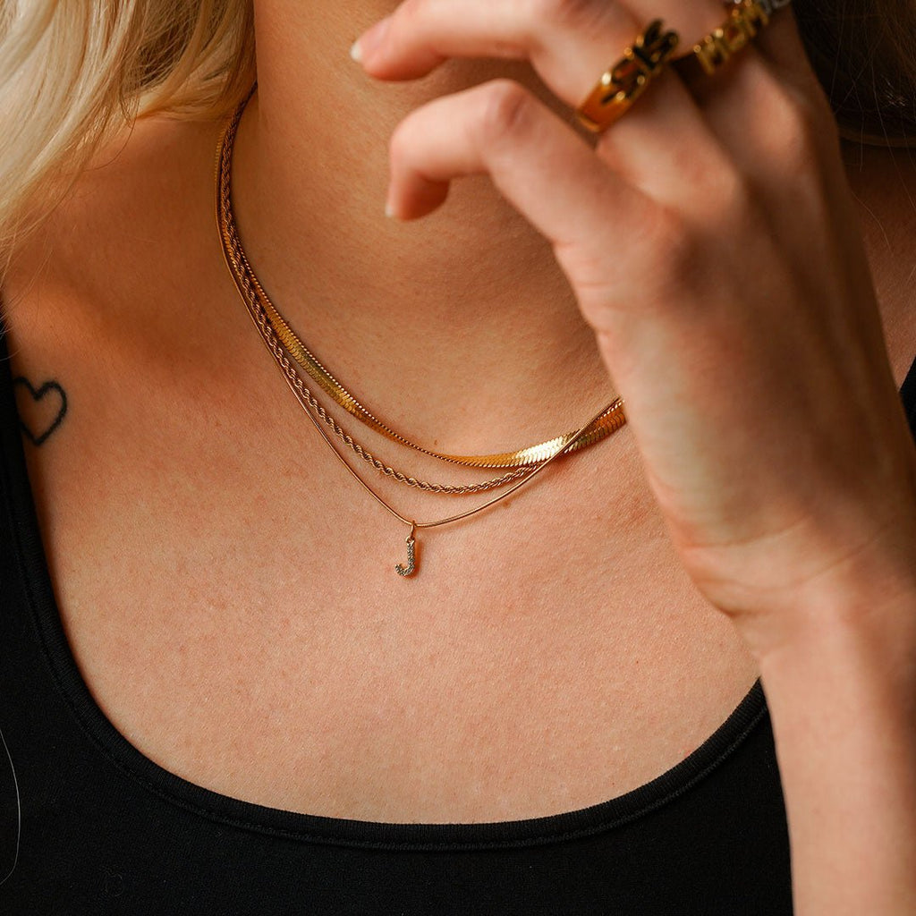 Initial Letter Necklace with Cubic Zirconia, 18K Gold Plated