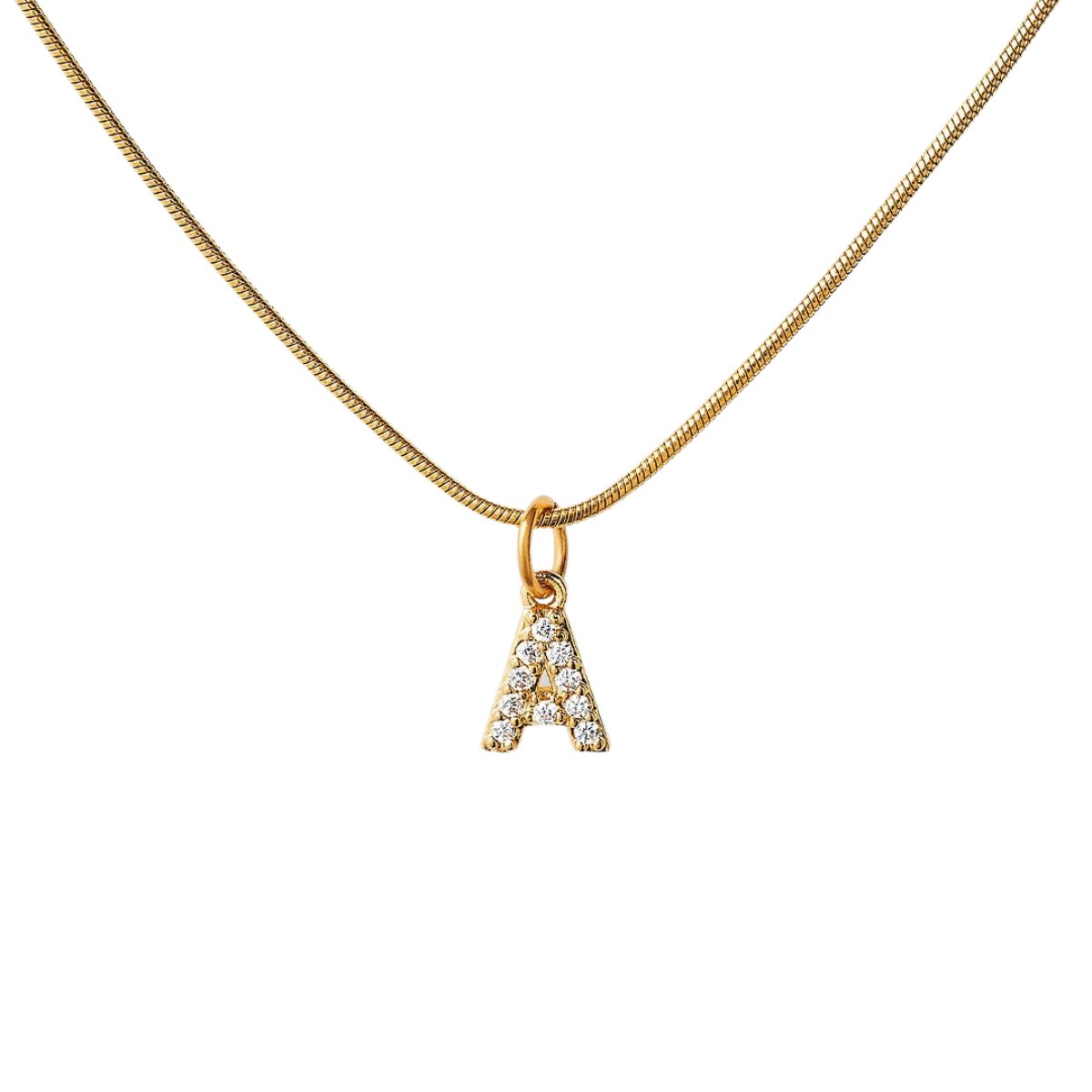 Initial Letter Necklace with Cubic Zirconia, 18K Gold Plated