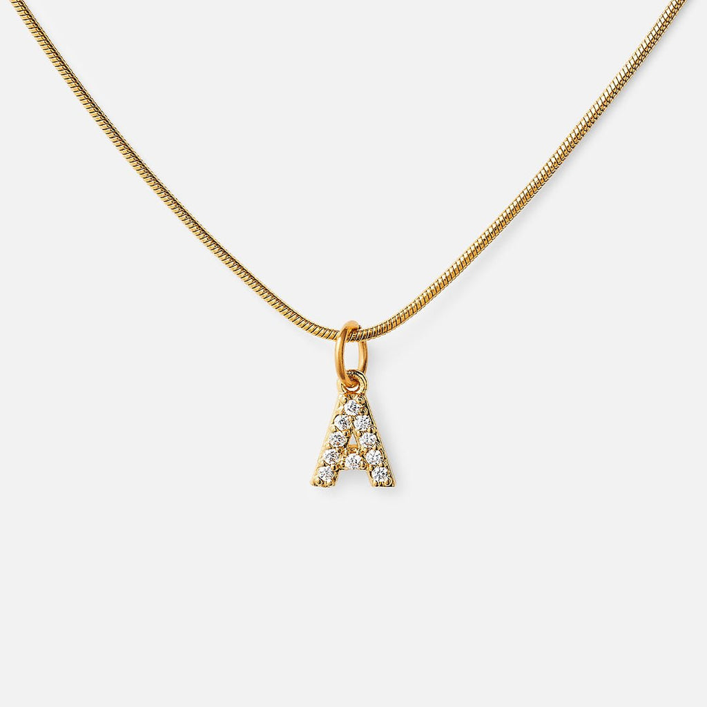 Initial Letter Necklace with Cubic Zirconia, 18K Gold Plated