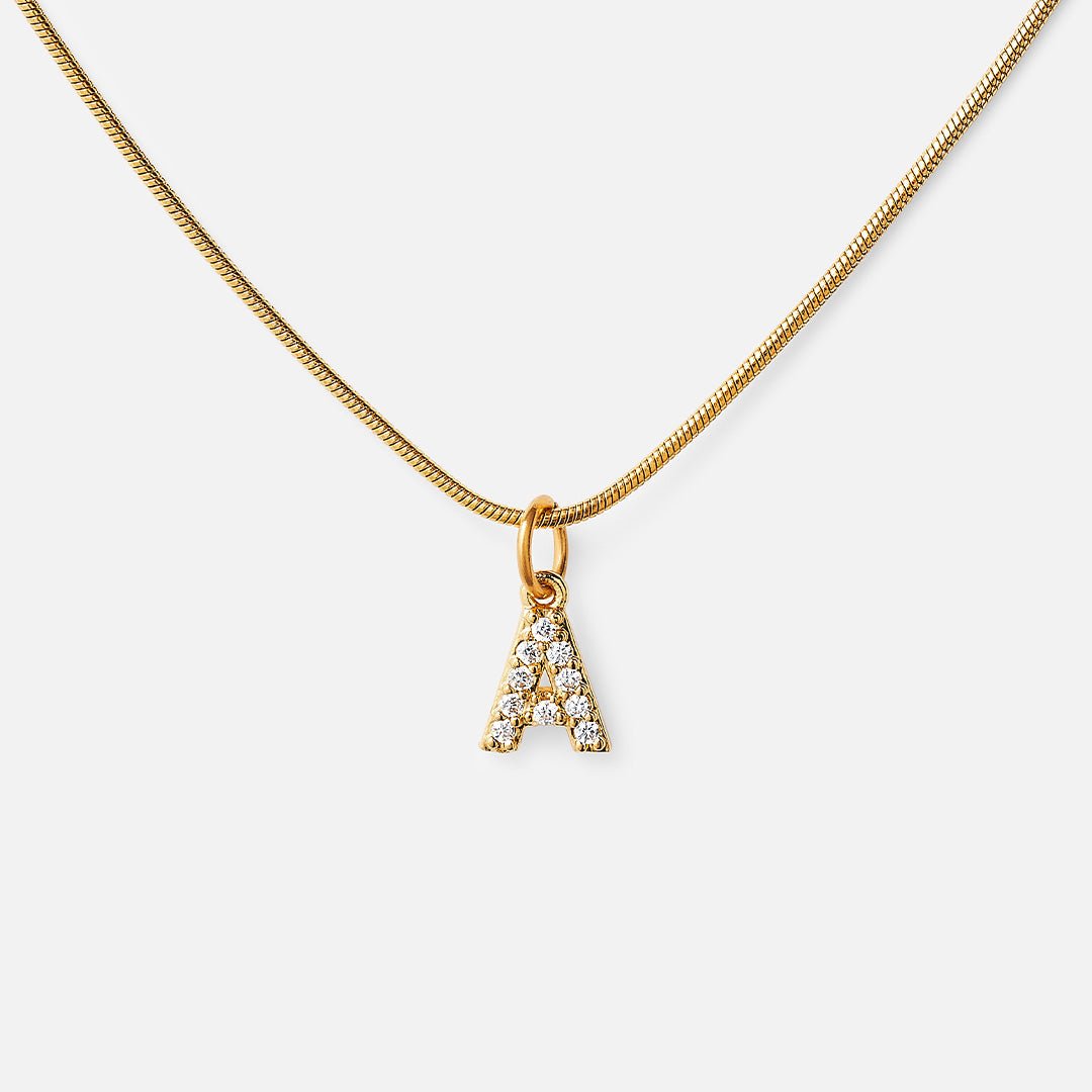 Initial Letter Necklace with Cubic Zirconia, 18K Gold Plated