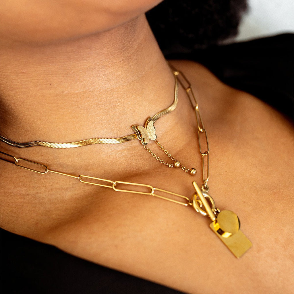 Butterfly Mesh Necklace, Freestyle, 18K Gold Plated