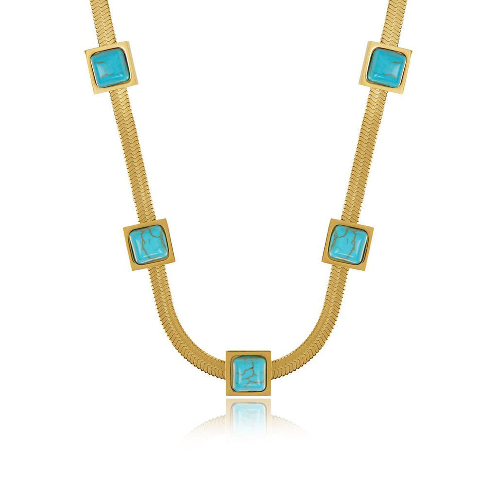 Aqua Stone Mesh Necklace Plated in 18K Gold