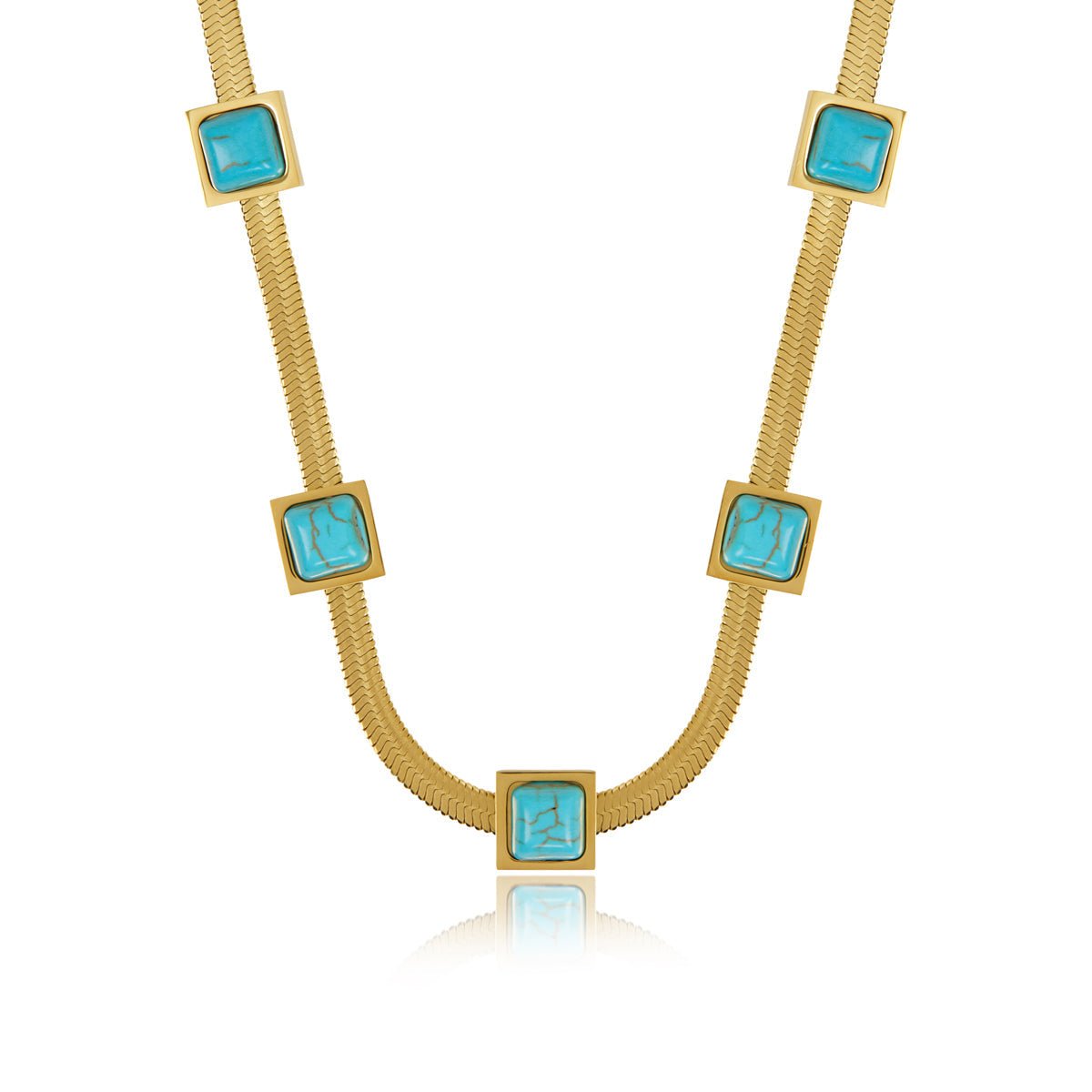 Aqua Stone Mesh Necklace Plated in 18K Gold