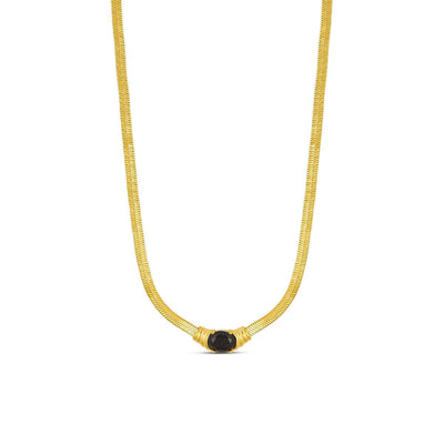 Onyx Stone Mesh Necklace Plated in 18K Gold