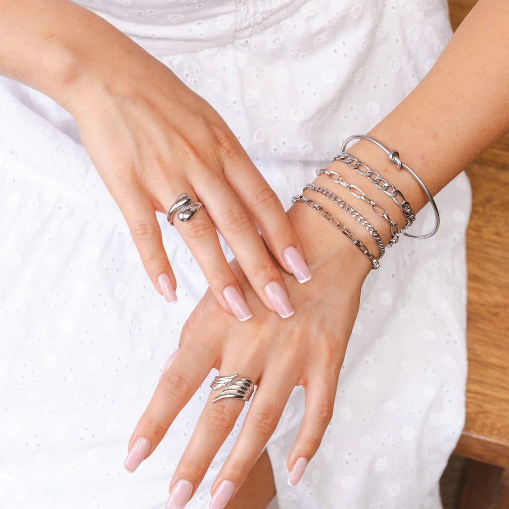 Elegance Bracelet Set & Knot Bangle - Silver