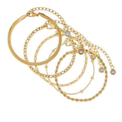 Glamour Cubic Zirconia Bracelet Set, 18K Gold Plated