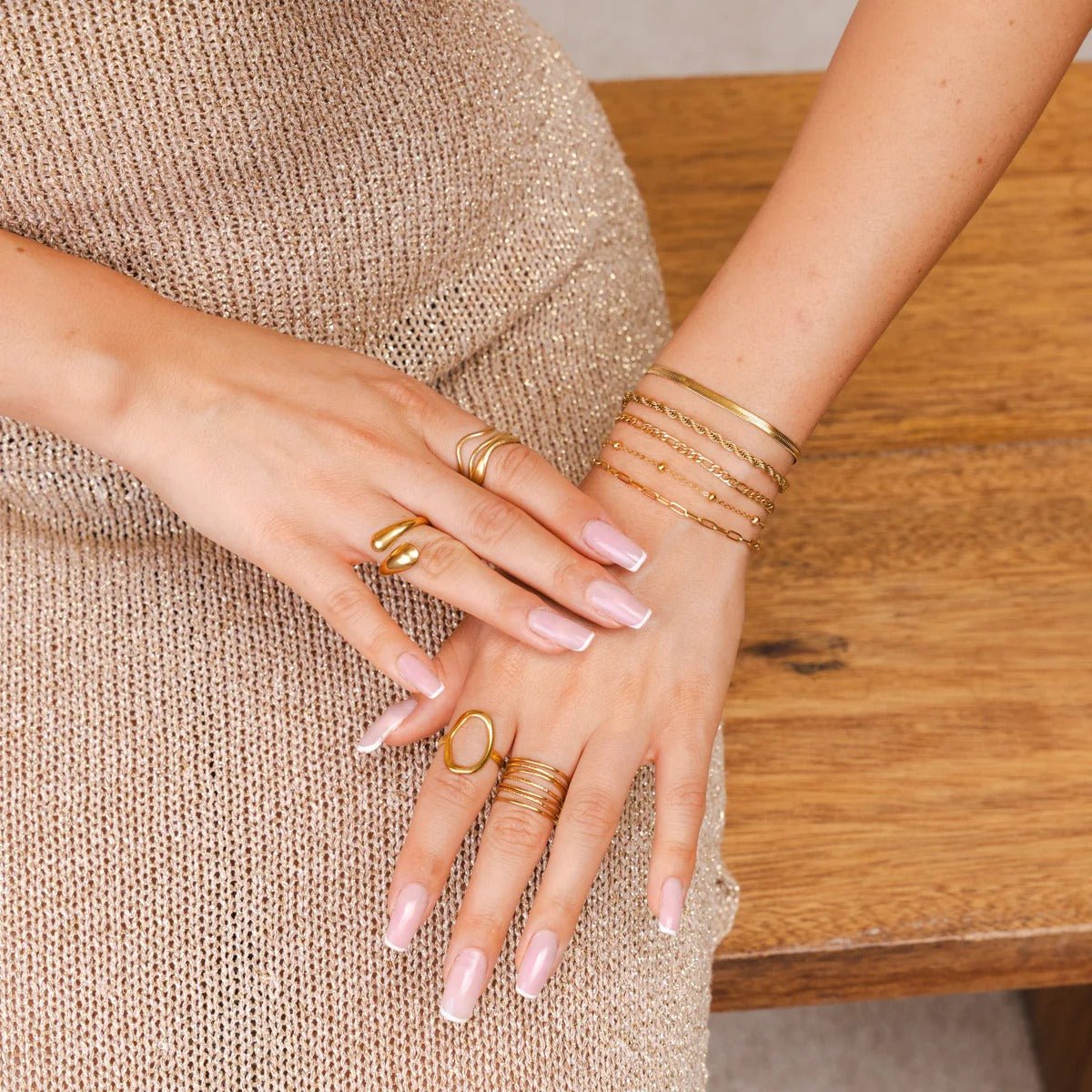 Glamour Cubic Zirconia Bracelet Set, 18K Gold Plated