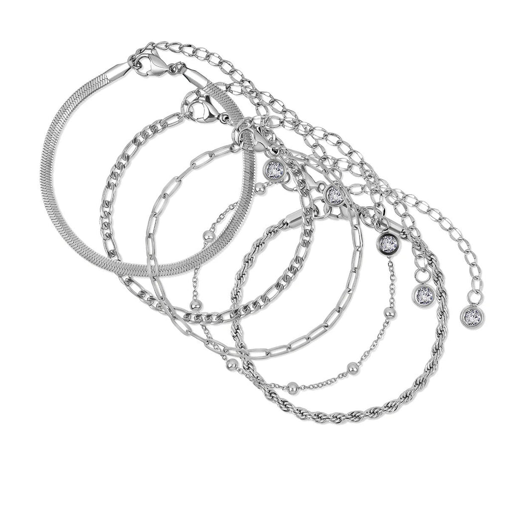Glamour Cubic Zirconia Bracelet Set - Silver