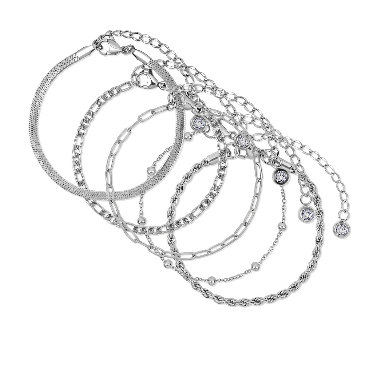 Glamour Cubic Zirconia Bracelet Set - Silver