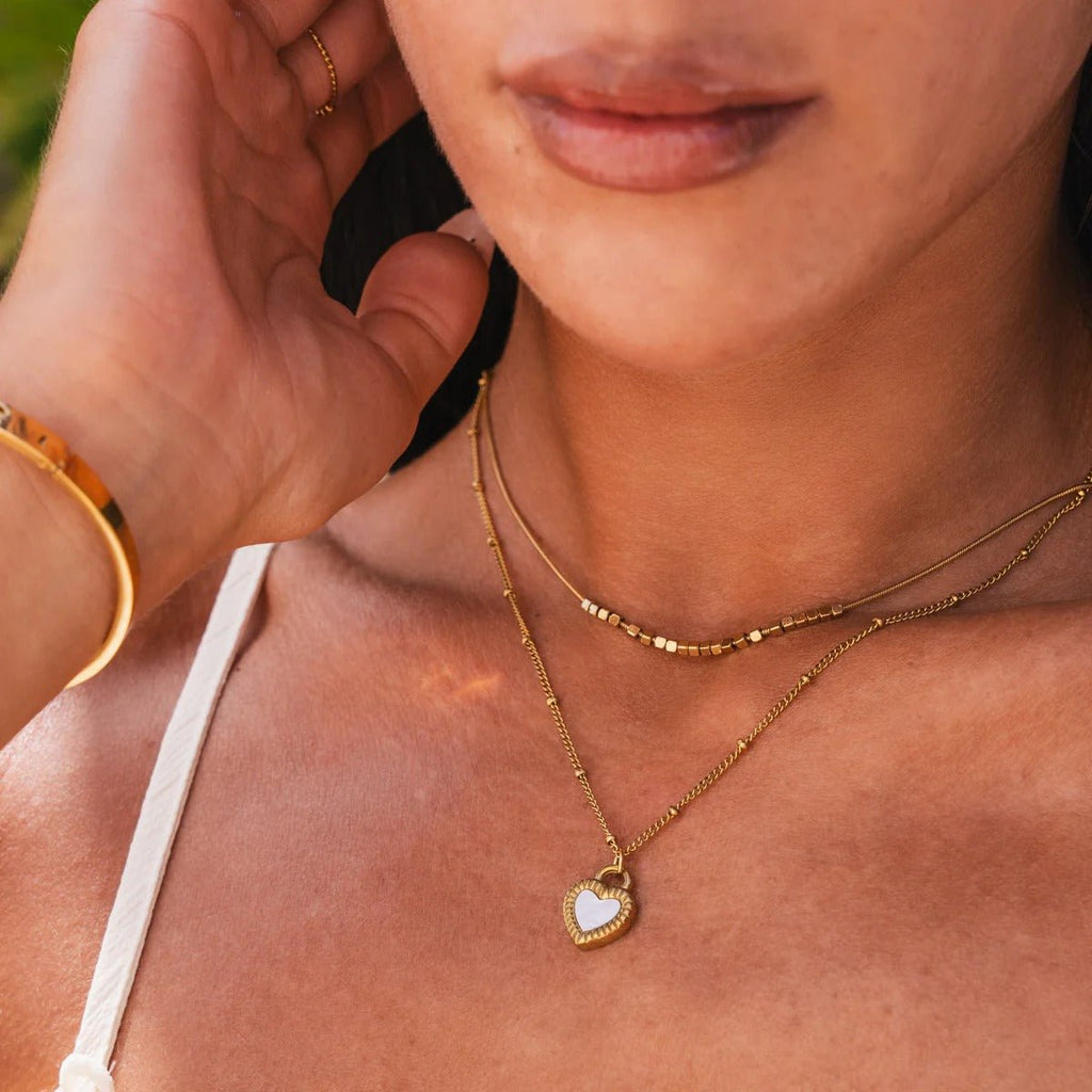 Mix of Marble Heart Necklaces Plated in 18K Gold