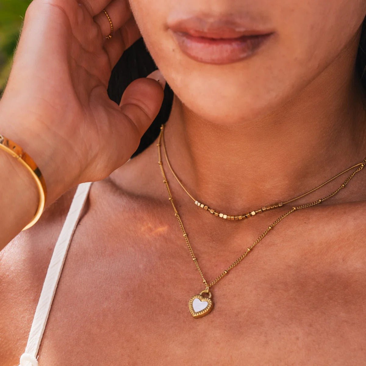 Mix of Marble Heart Necklaces Plated in 18K Gold