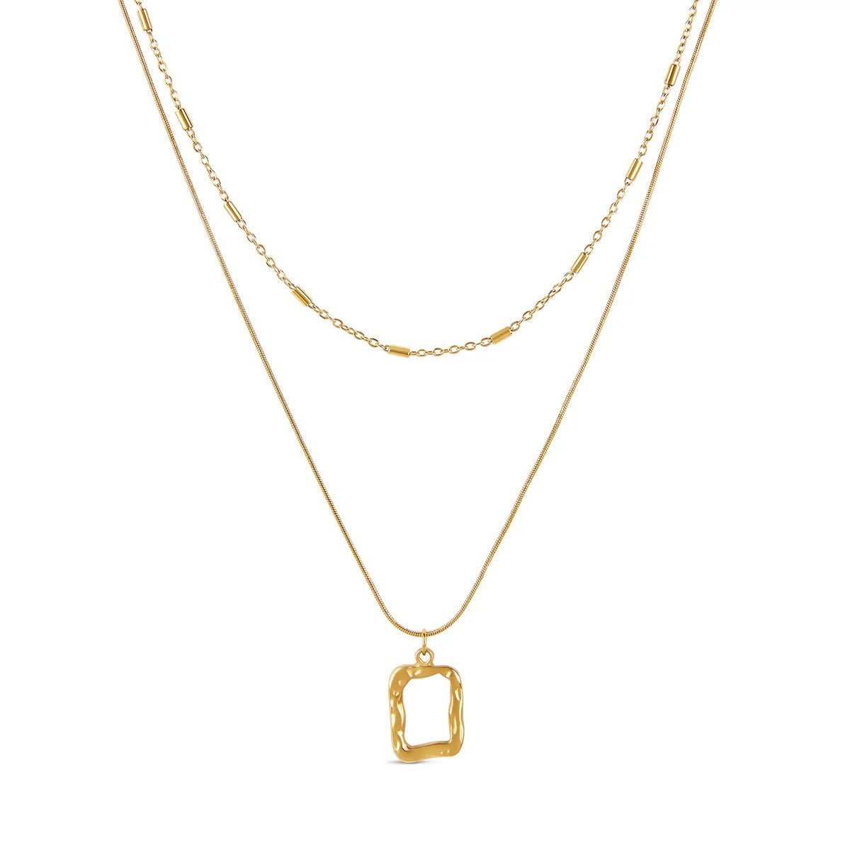 Mix of Necklaces with Abstract Pendant, 18K Gold Plated