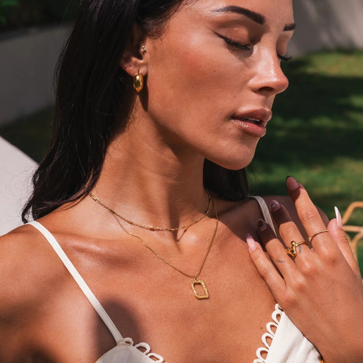 Mix of Necklaces with Abstract Pendant, 18K Gold Plated