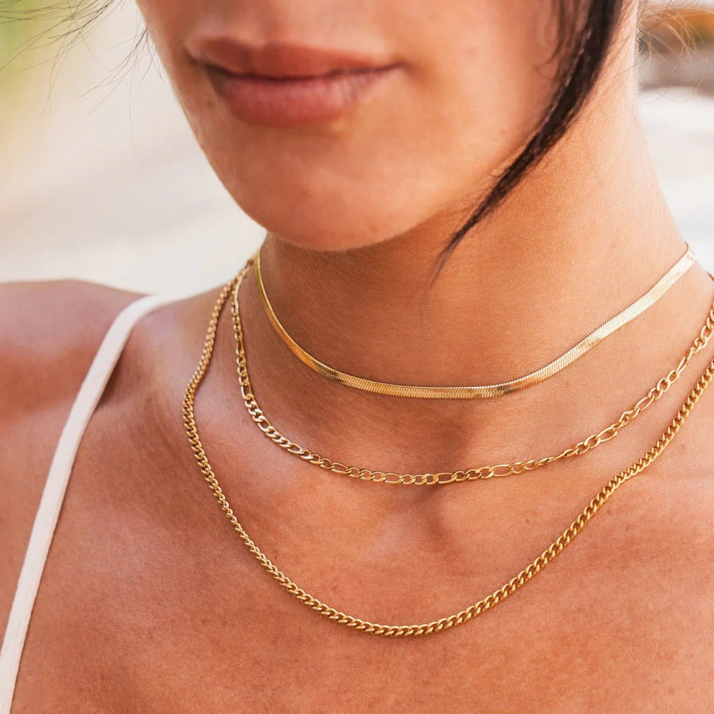 Mix of chains plated in 18k gold.