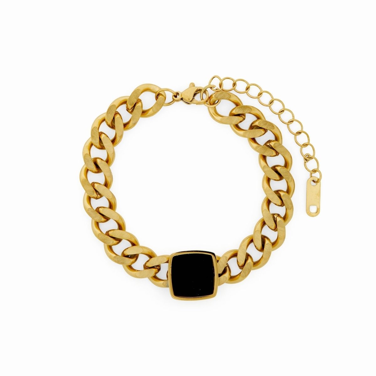 Onyx Pendant Chain Bracelet Plated in 18K Gold