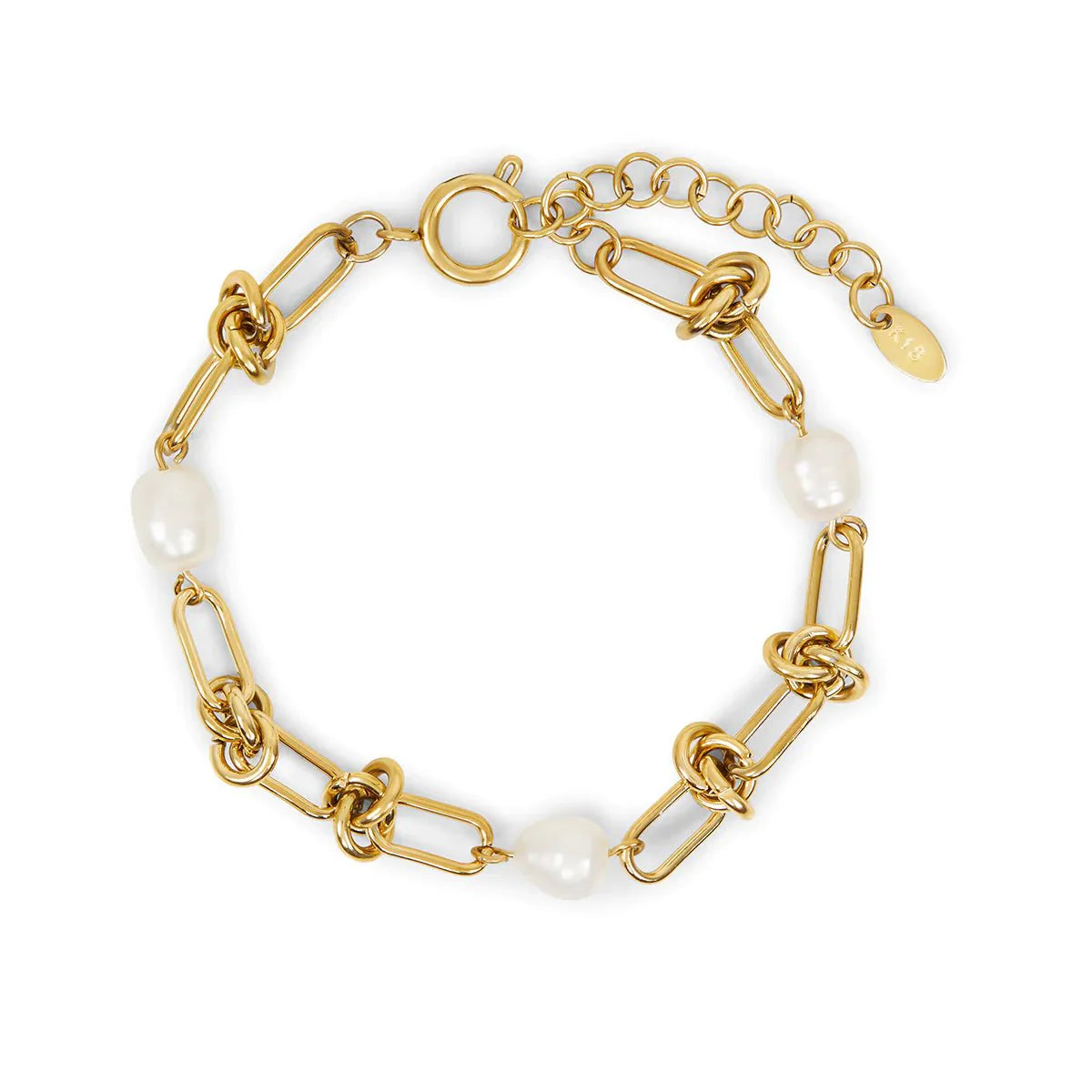 Knot and Pearl Bracelet Plated in 18k Gold