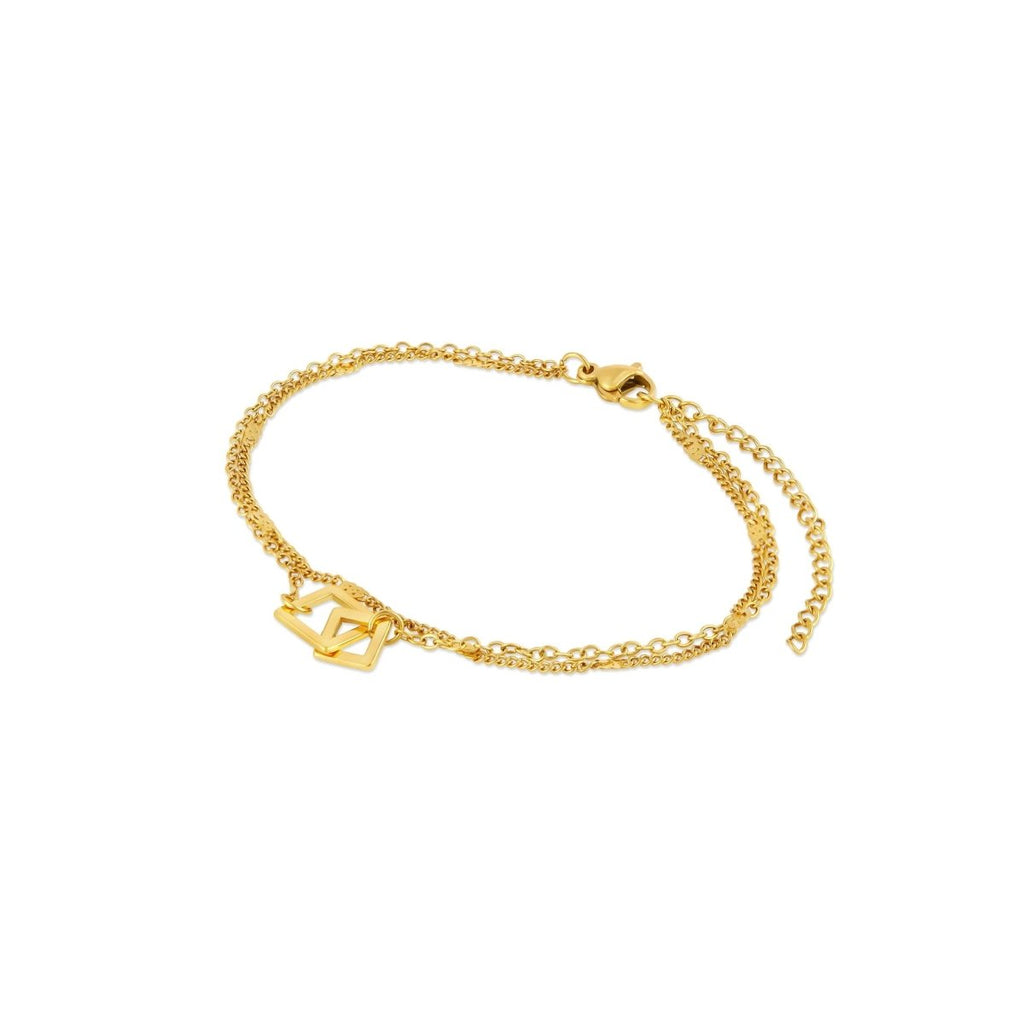 18K Gold Plated Square Link Pendant Bracelet