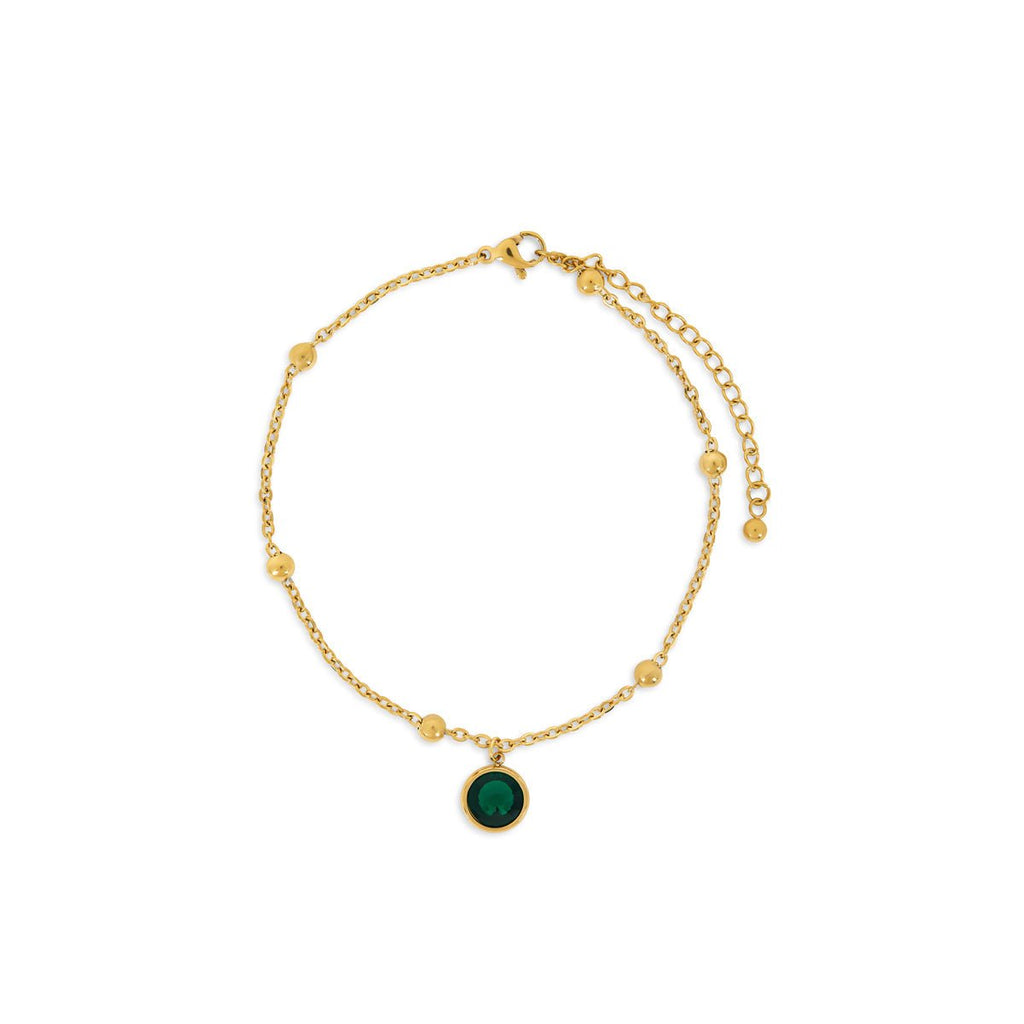 Emerald Anklet with Pendant, 18K Gold Plated