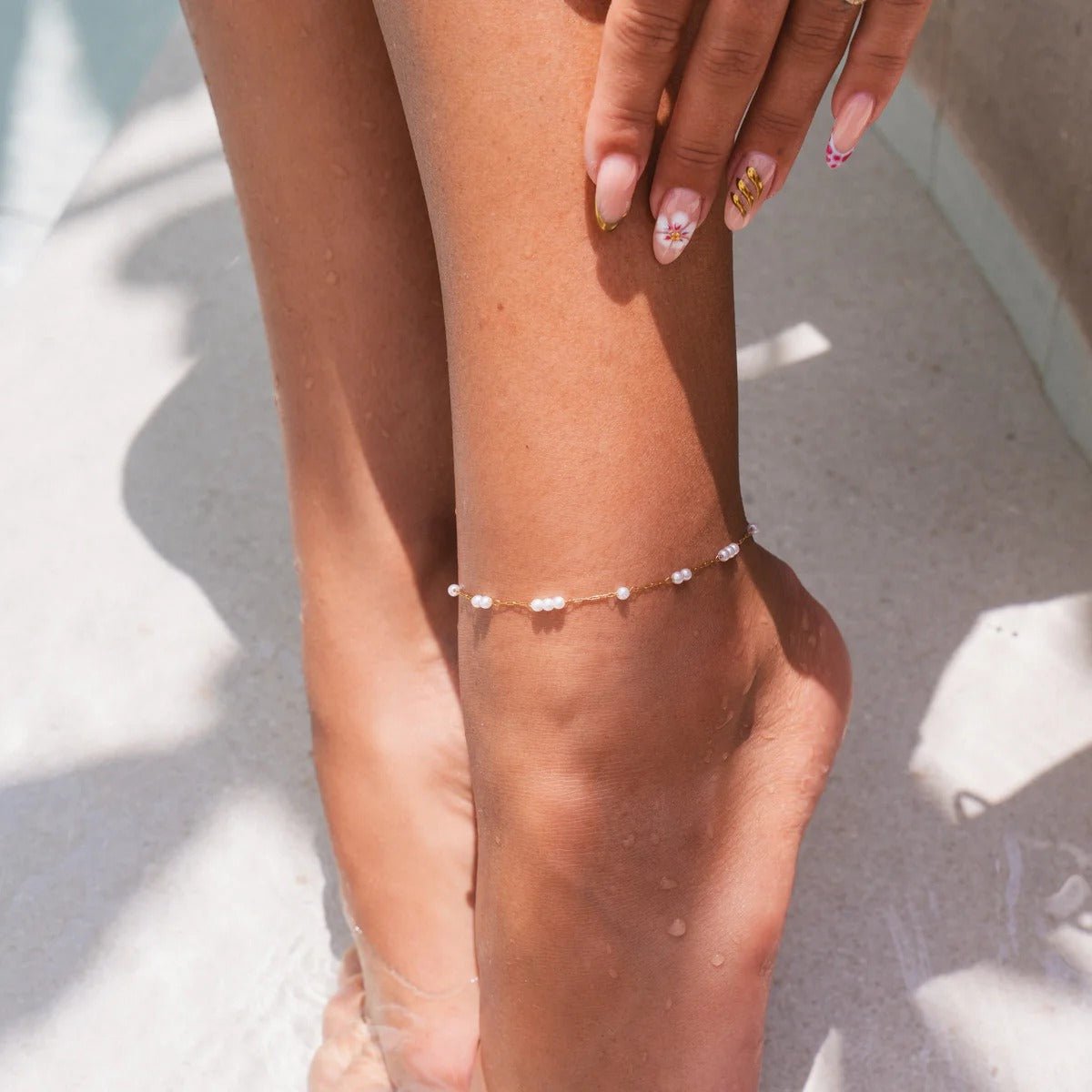 Delicate Pearl Anklet Plated in 18K Gold