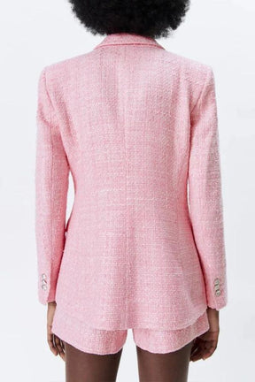 Blazer Tweed Botão Duplo Rosa