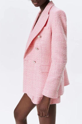 Blazer Tweed Botão Duplo Rosa