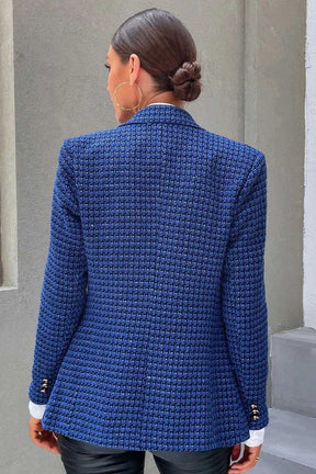 Blazer Tweed Botão Duplo Manta Elegante Azul