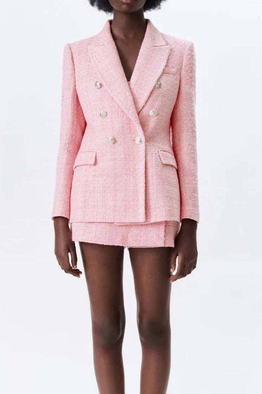 Blazer Tweed Botão Duplo Rosa