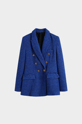 Blazer Tweed Botão Duplo Manta Elegante Azul