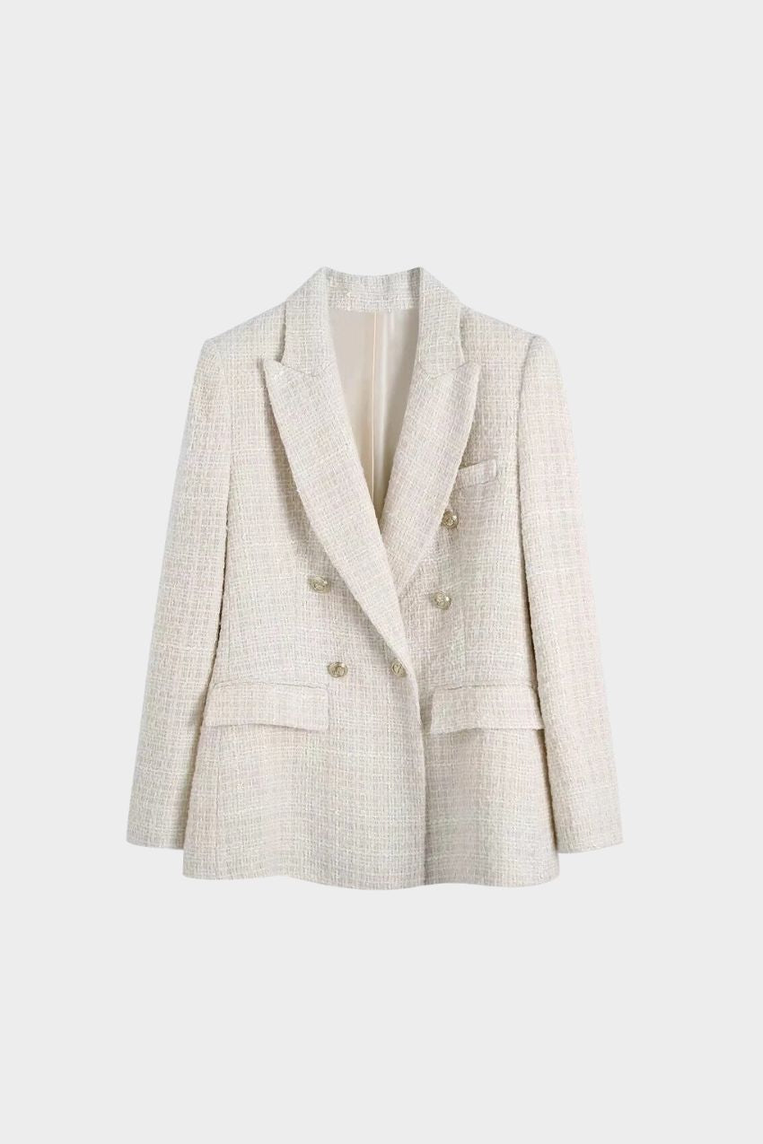 Blazer Tweed Branco Botão Duplo