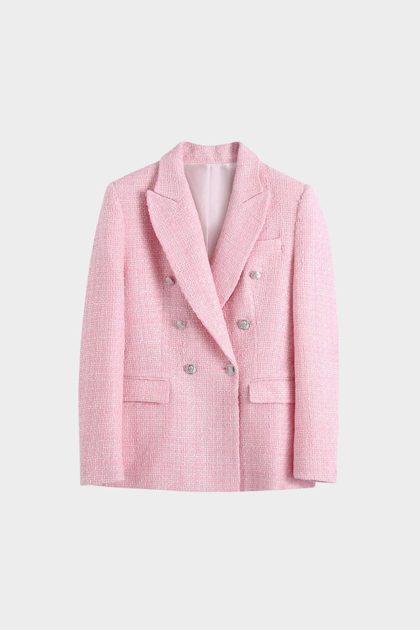 Blazer Tweed Botão Duplo Rosa