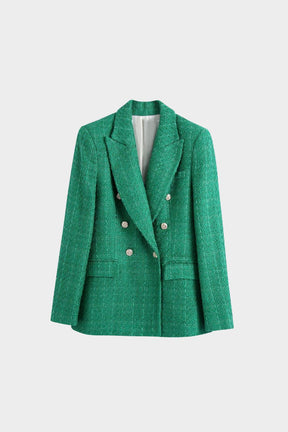 Blazer Tweed Botão Duplo Elegante Verde