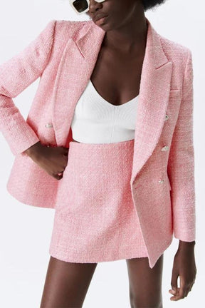 Blazer Tweed Botão Duplo Rosa